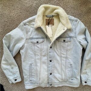 Men's Light Blue Denim Jacket with Sherpa Lining